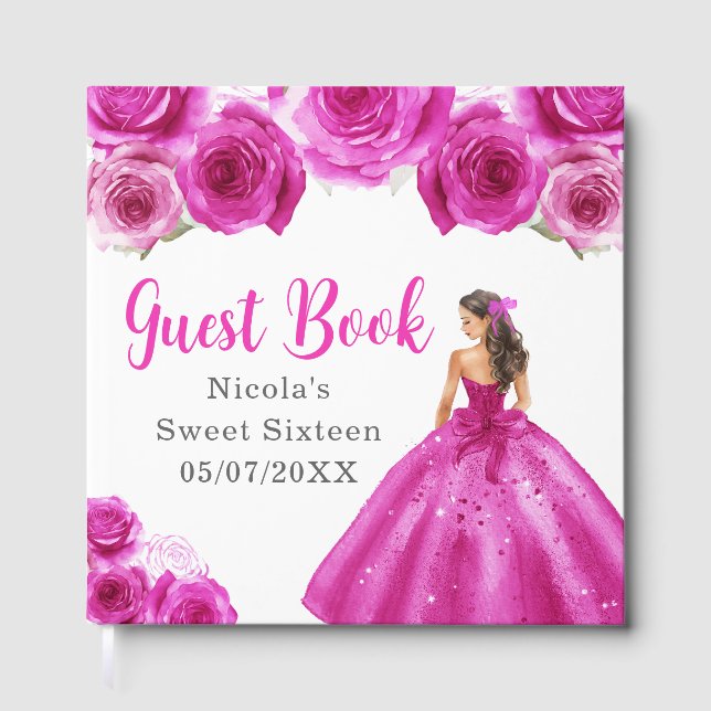 Livro De Visitas Princesa Floral em Vestido Rosa Quente Sweet Sixte (Frente)