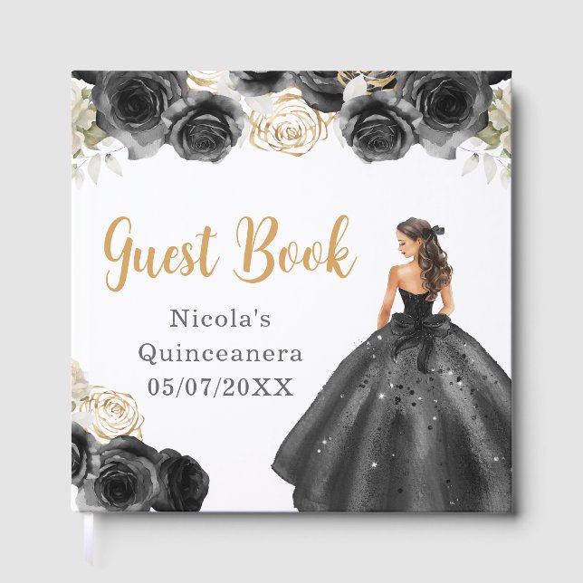 Livro De Visitas Princess in Black Dress Quinceanera Guest Book (Frente)