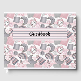 LIVRO DE VISITAS PSTEL PINK CINZA BRANCA ITENS DE GAROTAS DE BEBÊ