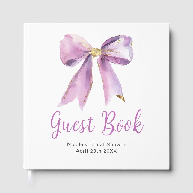 Livro De Visitas Purple Coquette Bow Bridal Shower Guest Book (Frente)