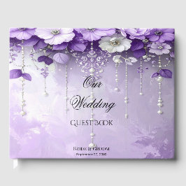 Livro De Visitas Purple Flowers with Dangling Pearls Guest Book