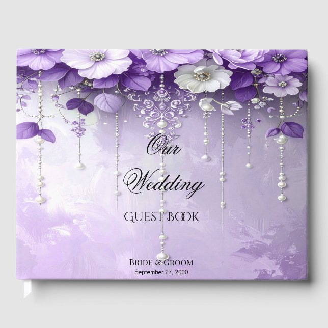 Livro De Visitas Purple Flowers with Dangling Pearls Guest Book (Frente)