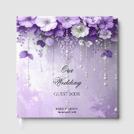 Livro De Visitas Purple Flowers with Dangling Pearls Guest Book