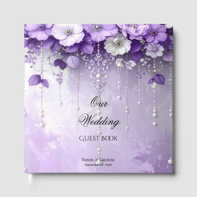 Livro De Visitas Purple Flowers with Dangling Pearls Guest Book (Frente)