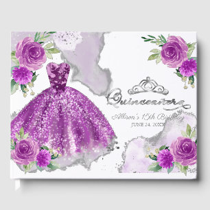 Livro De Visitas Purple Gown Floral Quinceanera