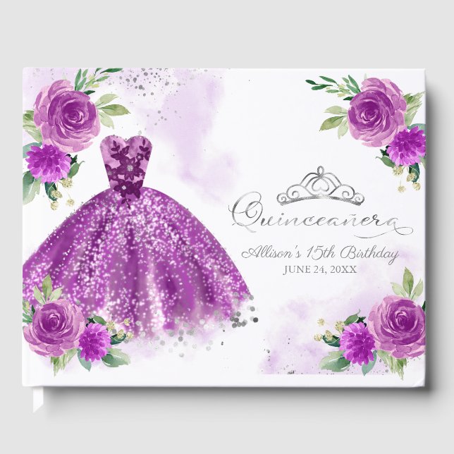 Livro De Visitas Purple Gown Floral Quinceanera (Frente)