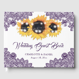 Livro De Visitas Purple Rustic Floral Lace Sunflower Wedding