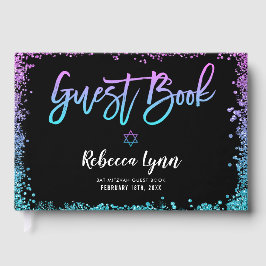 Livro De Visitas Purple Teal Faux Glitter Bat Mitzvah