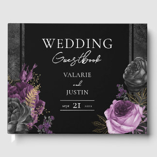 Livro De Visitas Púrpura de Casamento de Flor Gótica