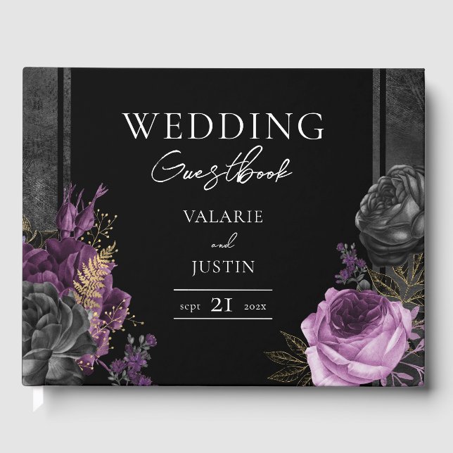 Livro De Visitas Púrpura de Casamento de Flor Gótica (Frente)