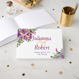 Livro De Visitas Púrpura e cor-de-água rosa Casamento de beringela