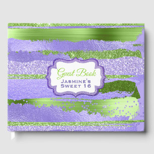 Livro De Visitas Púrpura e verde Glamorous Sweet 16 Guest Book