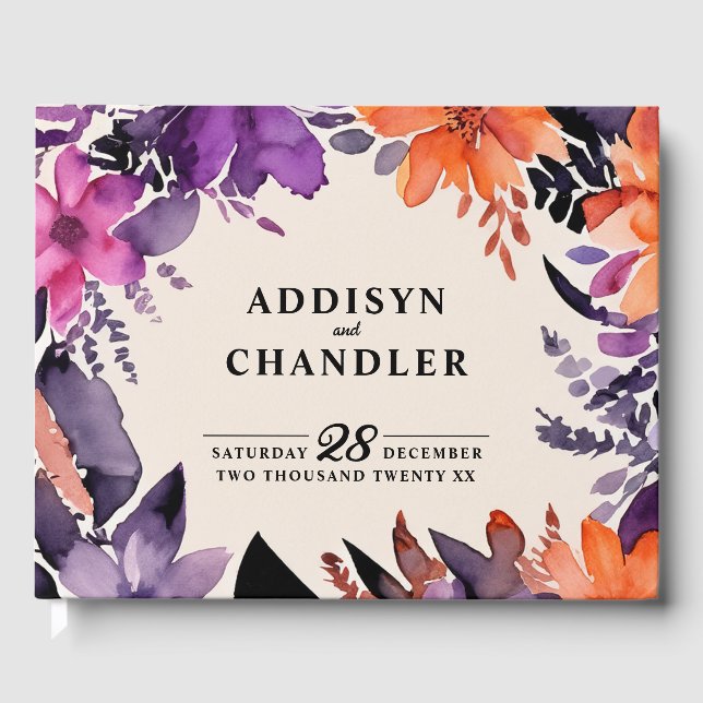 Livro De Visitas Púrpura Encantada + Casamento Floral de Halloween  (Frente)