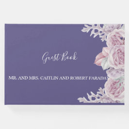 Livro De Visitas Quadrinho elegante moderno Moldura púrpura Floral
