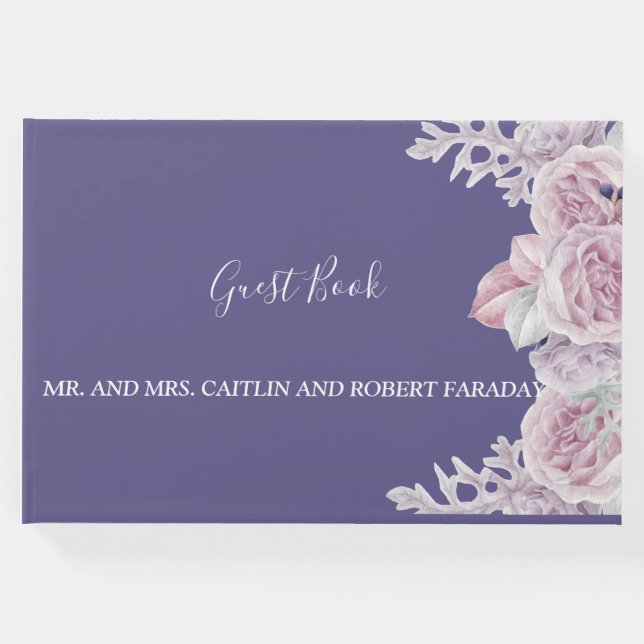 Livro De Visitas Quadrinho elegante moderno Moldura púrpura Floral (Frente)