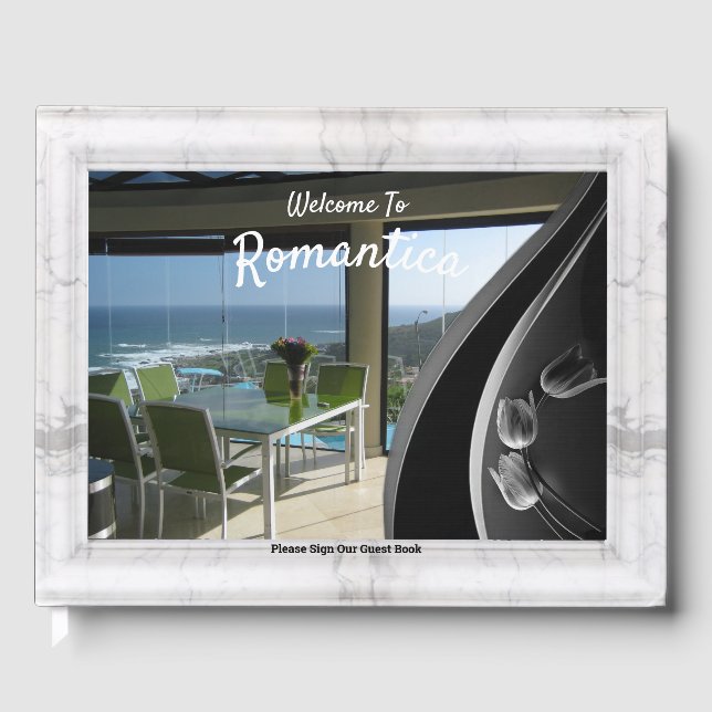 Livro De Visitas Quadro de Fotografias de Marble Branco (Frente)