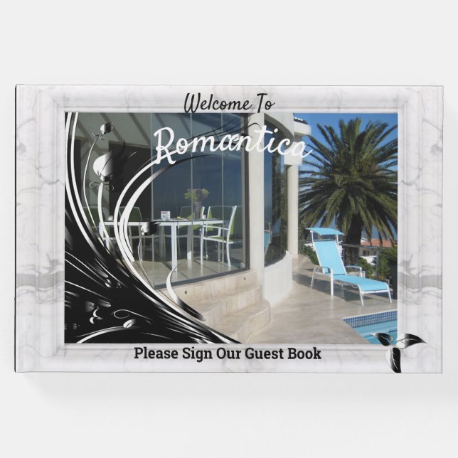 Livro De Visitas Quadro de Fotografias do Mármaco Branco a Preto (Frente)