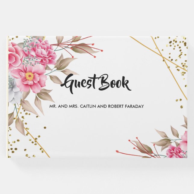 Livro De Visitas Quadro Dourado geométrico Cor-de-rosa (Frente)