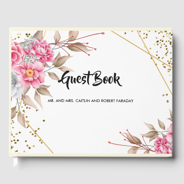 Livro De Visitas Quadro Dourado geométrico Cor-de-rosa (Frente)