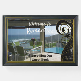 Livro De Visitas Quadro Dourado Preto, Sbstract de Filigrana Preta