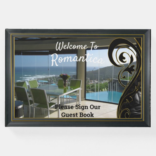 Livro De Visitas Quadro Dourado Preto, Sbstract de Filigrana Preta (Frente)