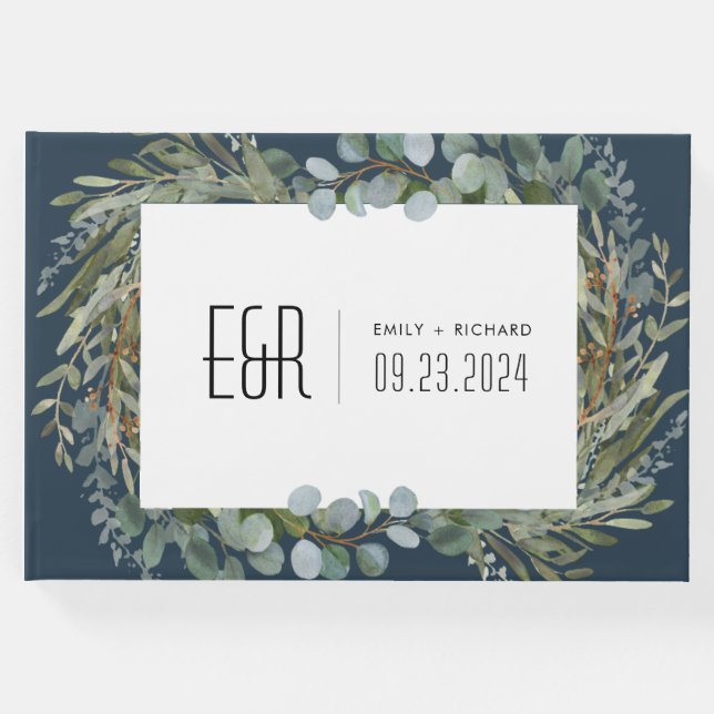 Livro De Visitas Quadro Eucalipto verde azul preto em branco (Frente)