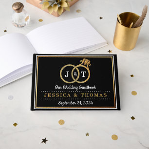 Livro De Visitas Quic Faux Gold Foil Monogramas Casamentos