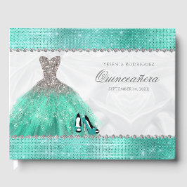 Livro De Visitas Quinceañera Aqua Diamond Sparkle Glitter