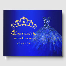 Livro De Visitas Quinceanera Azul E Dourada