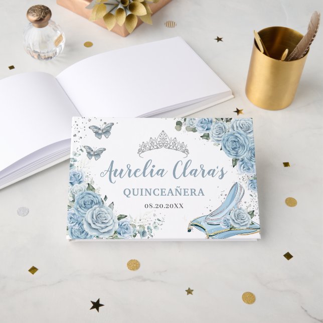 Livro De Visitas Quinceanera Baby Blue Cinderela Sweet 16 (Frente aberta)