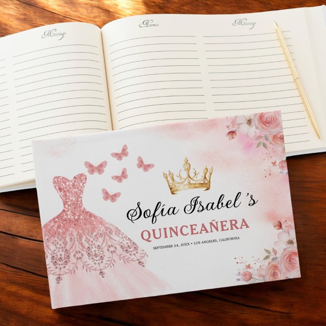 Livro De Visitas Quinceañera Blush Princesa Floral Borboletas Doura (Criador carregado)