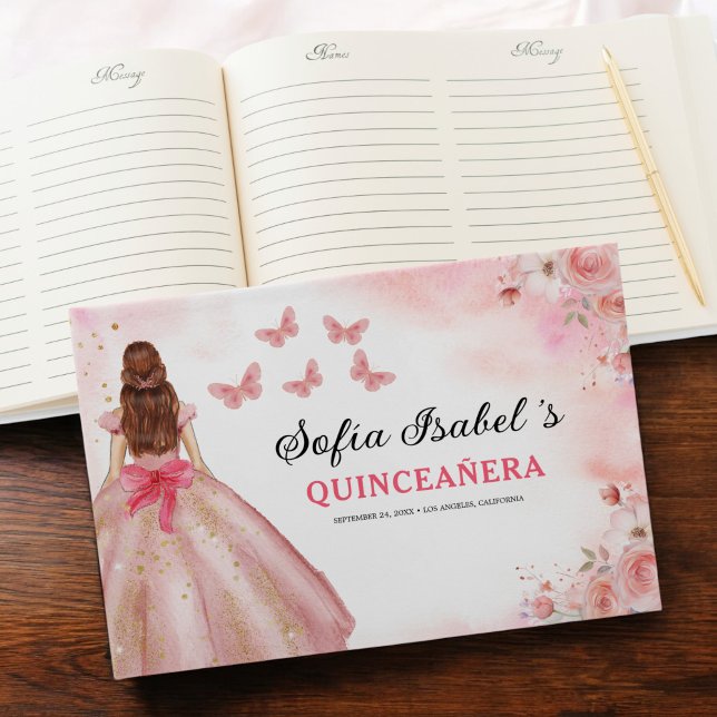 Livro De Visitas Quinceañera Blush Princesa Floral Borboletas Doura (Criador carregado)