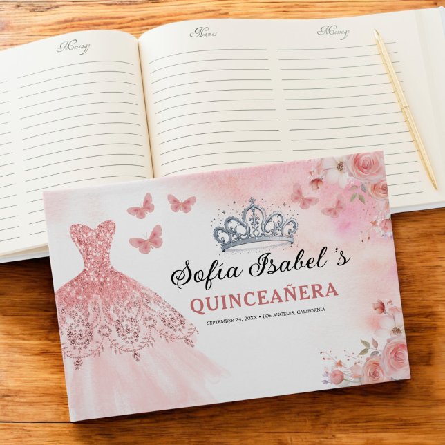 Livro De Visitas Quinceañera Blush Princesa Floral Borboletas Doura (Criador carregado)