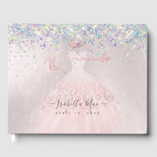 Livro De Visitas Quinceanera Blush Princesa Glitter Gown Confetti (Frente)