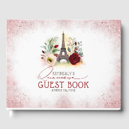 Livro De Visitas Quinceanera Burgundy Blush Floral Pink