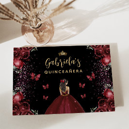 Livro De Visitas Quinceañera Burgundy Dourado Floral Preto