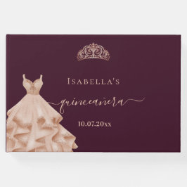 Livro De Visitas Quinceanera burgundy rosa gold vestido tiara
