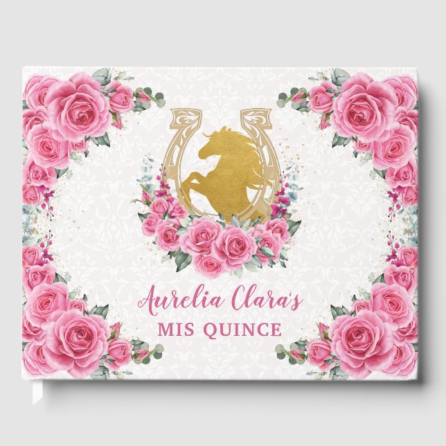 Livro De Visitas QUINCEAÑERA Charro Rosa Rosa Rosa Rosa Rosa Floral (Frente)