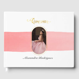 Livro De Visitas Quinceanera da Foto Rosa Dourada e Rosa