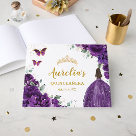 Livro De Visitas QUINCEAÑERA Dark Purple Floral Princess Butterfly