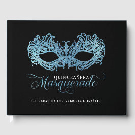 Livro De Visitas Quinceanera de Mascarada Azul Elegante