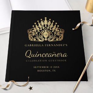 Livro De Visitas Quinceanera Elegante Dourada Coroa Tiara
