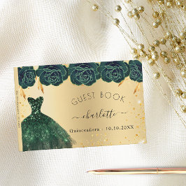 Livro De Visitas Quinceanera emerald green gold flores