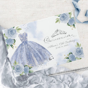 Livro De Visitas Quinceanera Floral Azul-Claro