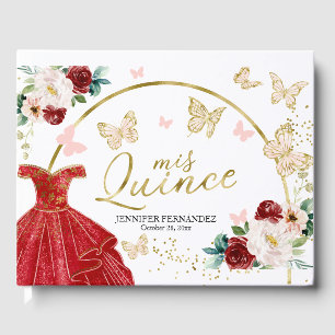 Livro De Visitas Quinceanera Guest Book Butterfly Red Vress