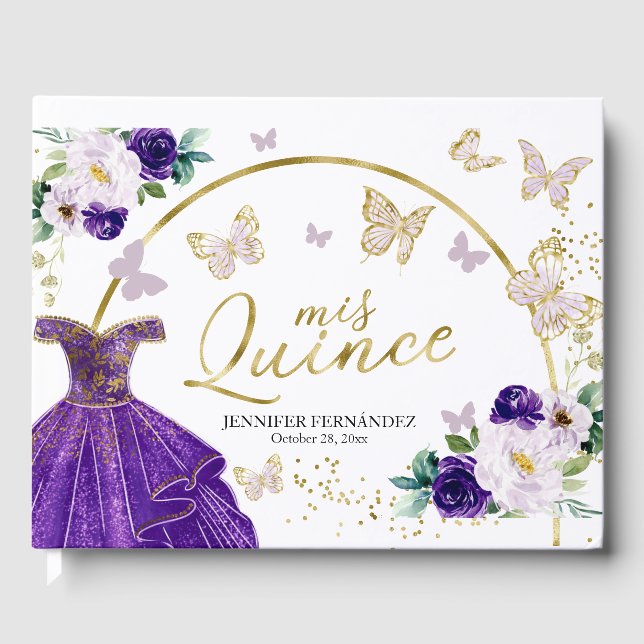 Livro De Visitas Quinceanera Guest Book Roxo Borboleta (Frente)