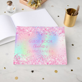 Livro De Visitas Quinceanera - holografia roxa rosa