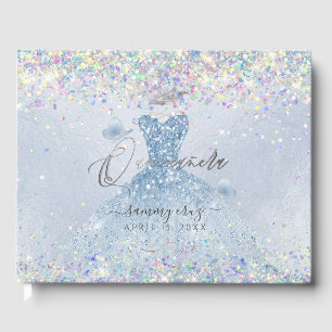 Livro De Visitas Quinceanera Holográfico Confetti Dusty Vestido Az