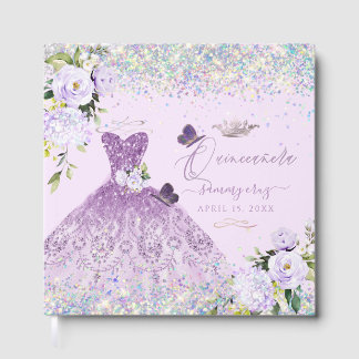 Livro De Visitas Quinceanera Holographic Confetti Dusty Purple