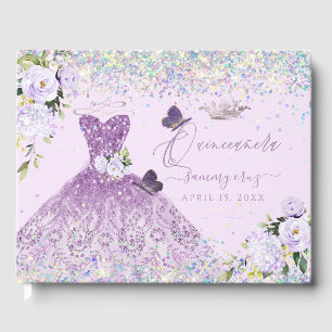 Livro De Visitas Quinceanera Holographic Confetti Dusty Purple